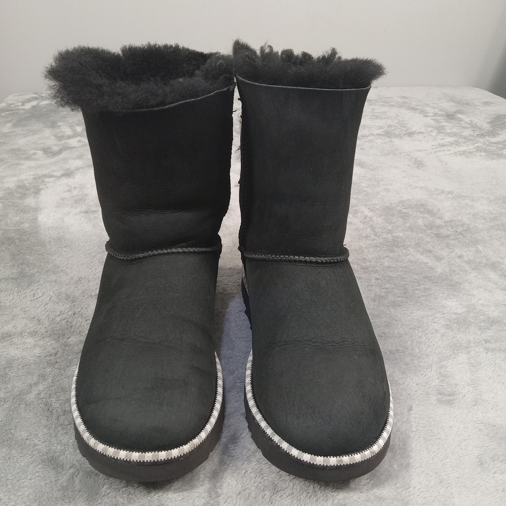 UGG BAILEY BOW II DIAGONAL STRIPES  1115170  BLACK SUEDE SHEEPSKIN BOOTS US 5 - Picture 4 of 12